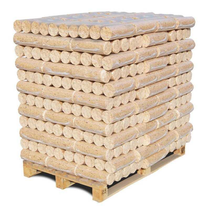 Zachthoutbriketten rond, zonder gat 960kg pallet